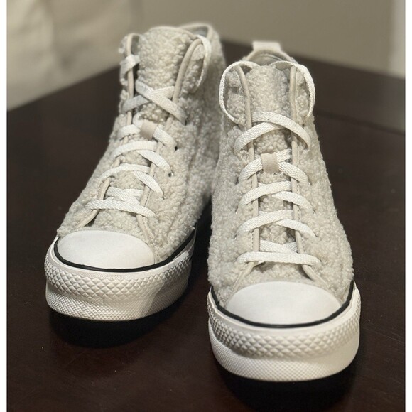 Converse CTAS Mens Size 7 Youth 7 Platform Hi Top Shoes White Sherpa - Picture 3 of 7